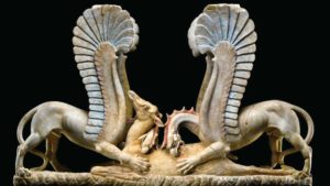 A marble table support in the shape of griffins attacking a doe, once on view at the Getty Villa in Pacific Palisades